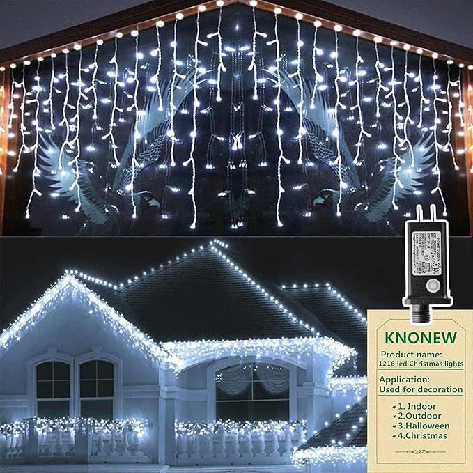 String Lights, 100 ft Outdoor Christmas Lights with 1216 LEDs, Cool White