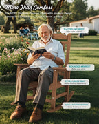 SERWALL Oversized Rocking Chair Outdoor, HDPE Outdoor Rocking Chair, Brown
