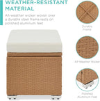 Best Choice Products Set of 2 Wicker Ottomans, Multipurpose Outdoor Furniture for Patio, Backyard, Additional Seating, Footrest, Side Table w/Storage, Removable Cushions - Natural/Ivory