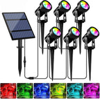 T-SUNUS RGB Solar Spot Lights Christmas Outdoor 6-in-1, Color Changing Landscape Spotlights Pond Lighting Waterproof IP65 9.8ft Cable for Tree Patio Pathway Yard Garden Wall Flag Halloween Holiday