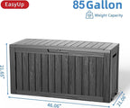 EasyUp 85 Gallon Outdoor Storage Box, Resin Waterproof UV-Resistant Deck Box, Reinforced Stability for Patio, Garden, and Poolside, Striped Black