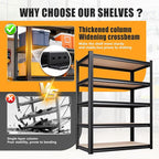 AOAORRG Set of 5 Garage Shelving Heavy Duty Storage Shelves, Metal Adjustable Shelving Unit, Utility Garage Organizer Shelf for Basement, Pantry, Kitchen, Warehouse, 45.6" Wx19.7 Dx78 H