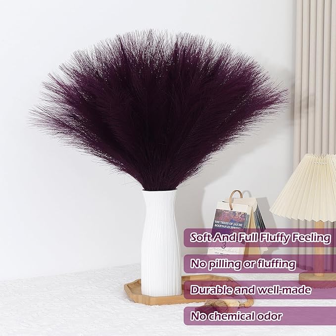 Faux Pampas Grass Stems in Purple, 30 Pcs Silk and Paper Decor