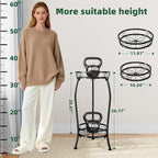 Simple Trending Plant Stand Indoor Outdoor, Tall Round Plant Shelf, 2 Tiers Metal Flower Pot Holder Stand Heavy Duty, for Garden, Balcony, Black