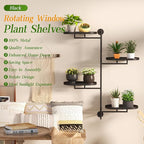Window Rotating Plant Stand Shelf Indoor Black Metal Floating Shelves 4-Tier Wall Mount Plant hanger Holders for Wall Planter Modern Home Decor window sill gifts