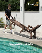 Lounge Chair Outdoor Set of 2, HDPE Chaise Lounge Outdoor with 5-Position & Wheels &Cup Holder, Pool Lounge Chair for Pool Poolside Deck Backyard Patio, Brown