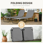 Outsunny 2 Piece Folding Chaise Lounge Pool Chairs, Outdoor Sun Tanning Chairs with 5-Level Reclining Back, Steel Frame for Beach, Yard, Patio, Dark Gray