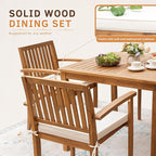 Greesum 5 Piece Patio Dining Set Outdoor Solid Wood Furniture for Yard, Garden, Porch w/Square Tabletop & 4 Chairs, White