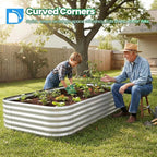 Quictent Raised Garden Bed Kit Oval Galvanized Metal Planter Box Tall for Vegetables Outdoor Backyard, Strengthened by Crossbar, Silver 8x4x1.5 ft