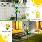 Solar Lights Outdoor Metal Garden Stake Waterproof Crackle Glass Globe Garden Decor Green Hummingbird for Pathway, Lawn, Patio, Yard