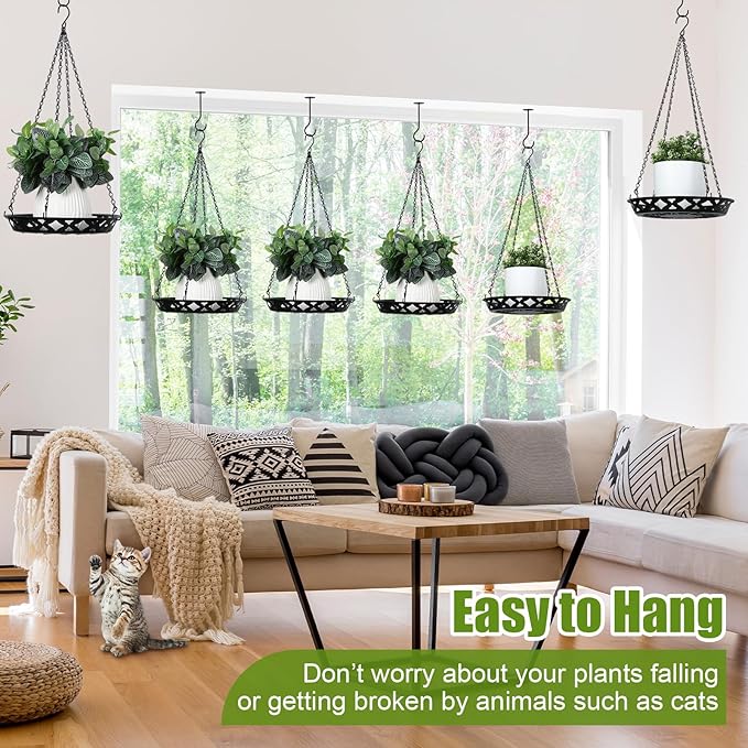 Enhon 2 Pack Plant Hanger, 12 Inch Metal Hanging Planter for Indoor Outdoor Plants, Classy Glossy Black Decorative Hanging Plant Shelf for Window Wall Ceiling Home Decor