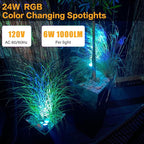 Landscape Lighting, 24W RGB Spot Lights Outdoor for Yard with Transformer & Remote 12 Colors and 19 Modes Outdoor Lights for House Lawn Tree Flag Garden Driveway Backyard Fence Plant, 4 Pack