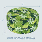 LVTXIII Indoor/Outdoor Extra Large Inflatable Ottoman Pouf D31 x H14 Inch, Round Footstool with Handle, Weather-Resistant Portable Furniture for Patio, Camping, Beach, Jungle Leaves