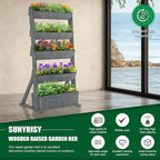 SUNYRISY 5 Tiers Vertical Raised Garden Bed Outdoor Planter Tower, Wooden Freestanding Planter Box for Planting Herbs Flowers Vegetables Backyard Patio Balcony Indoor Outdoor Gardening, Grey