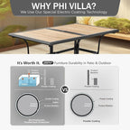 PHI VILLA Outdoor Dining Table for 6, 60" Metal Rectangle Metal Steel Table with Polywood Tabletop, Modern Long Furniture for Patio, Deck, Porch, Yard