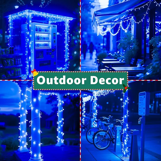 String Lights 196 ft Blue LED Outdoor Remote Timer