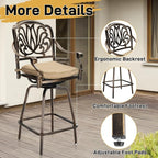 VINGLI Outdoor Swivel Bar Stools Set of 2, Cast Aluminum Patio Bar Height Chairs, All-Weather Bar Dining Chairs Outdoor Swivel Patio Furniture (Elizabethan Back)