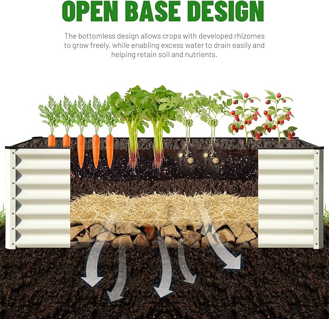 SnugNiture Galvanized Raised Garden Bed 6x3x2FT Outdoor Large Metal Planter Box Steel Kit for Planting Vegetables, Flowers, Beige White