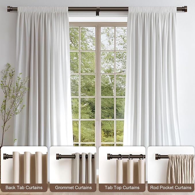 2 Pack Modern Antique Brown Bronze Curtain Rods for Windows 66 to 120 Inches Adjustable Heavy Duty 1" Diameter Window Rod with Decorative Finials for Outdoor Farmhouse Bedroom Kitchen Living Room