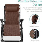 Best Choice Products Oversized Zero Gravity Chair, Folding Outdoor Patio Recliner, XL Anti Gravity Lounger w/Removable Cushion, Cup Holder, Side Tray, 350lb Capacity - Woodland Brown