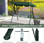 Tangkula 3 Person Porch Swing, Patio Swing with Removable Cushion & Powder-Coated Steel Frame, Outdoor Swing with Canopy for Porch, Backyard, Garden, Balcony (Green)