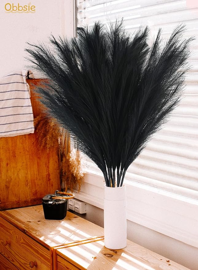 Artificial Pampas Grass Stems, 8 Pack 35 Inch Black Silk Plumes
