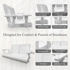 Wooden Porch Swing 2-Seater, Bench Swing with Cupholders, Hanging Chains and 7mm Springs, Heavy Duty 800 LBS, for Outdoor Patio Garden, Pure White, 4 FT Extra Large
