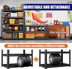 71" H-46 W Garage Shelving Heavy Duty Storage Shelves, Metal Adjustable Shelving Unit, Utility Garage Organizer Shelf for Basement, Pantry, Kitchen, Warehouse, 20" D x 46" W x 71.2" H, Black