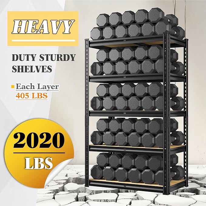 5 Tier Garage Shelving 2020LBS Storage Shelves,Adjustable Heavy Duty Metal Shelving Unit Utility Rack for Garage,Kitchen Pantry Shelf for Warehouse,Closet,Commercial,28" W x 12" D x 59.8" H,Black