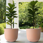 Worth Garden Round Large Planter Pot Set of 2, 17.5" Dia x 15.5" H - Durable Plastic Terracotta Plant Tree Pots with Vertical Stripe Textured Finish, Drainage Hole for Indoor Outdoor Front Porch Patio