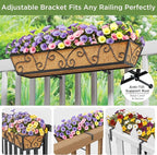 Y&M 30 Inch Window Deck with Coco Liner, Fence Metal Hanging Flower Planter Window Basket Deck Railing Planter Boxes for Outdoor Garden Lawn-Butterfly, 4pcs