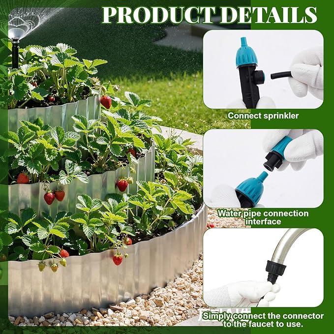 Pyramid Garden Kit, Strawberry garden Planter, 6 ft Diameter Base, Includes 3 Metal Bands, Sprinkler, Gloves, Hose, Plastic Connector for Herbs, Flowers, Ideal Gardening Gift for Yard Patio
