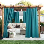 NICETOWN 2 Panels Peacock Teal Patio Curtainss Outdoor Waterproof with Self-Adhesive Tab Top, Thermal Insulated Heat & Cold Blocking Outdoor Curtainss for Easy Hanging & Sliding, W52 x L108