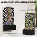 Outsunny Metal Raised Garden Bed with Trellis for Climbing Plants, Freestanding or Wall Mounted Flower Bed with Privacy Panel, Large Leaf Cut-Out Outdoor Planter Box for Garden, Patio, Balcony