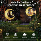 Lewondr 2Pcs Ramadan Solar Lights, Ramadan Decorations Outdoor, Metal Yard Signs LED Eid Decorations Mubarak Star Moon Lantern, Waterproof Solar Garden Stakes Lights for Walkway Lawn Patio