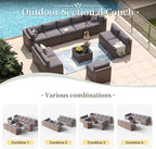 Aoxun 11 Piece Patio Furniture Set Wicker Rattan Patio Conversation Set Outdoor Sectional Sofa Set with Coffee Table and Thickened Cushions, Gray(Waterproof Cover Included)