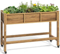 YITAHOME Raised Garden Bed HDPE, 47x18x31In Poly-Wood Weather-Resistant Raised Flower Bed, Elevated Planter Box with Lockable Wheels for Vegetables, Brown