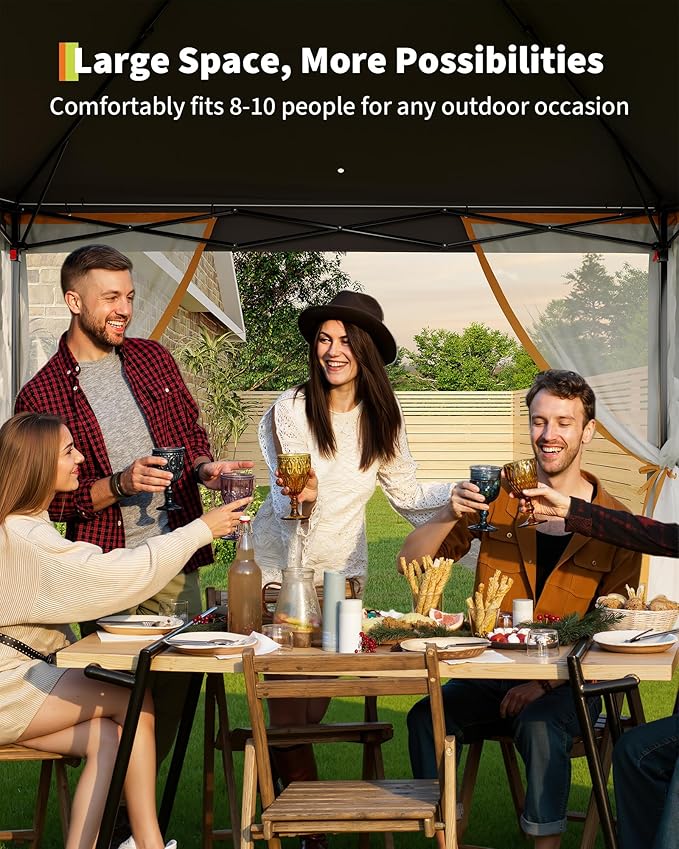 11'x11 Pop-Up Gazebo, Instant Outdoor Canopy Tent with Mosquito Nettings, Durable Steel Frame, Water and UV Proof, for Patio, Garden, Courtyard, Party (Khaki)