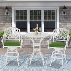 VIVIJASON 3-Piece Patio Swivel Bar Stools Set, All Weather Cast Aluminum Outdoor Bar Height Bistro Set with 2 Cushioned Bar Chairs & 31" High Bar Table w/Umbrella Hole for Backyard, Lawn, White
