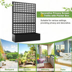 FENCY Metal Raised Garden Bed with Trellis, Metal Planter Box with Trellis, Garden Box for Climbing Plants Vegetable, 47''Lx16''Wx71''H Garden Bed with Drainage Holes(Black)