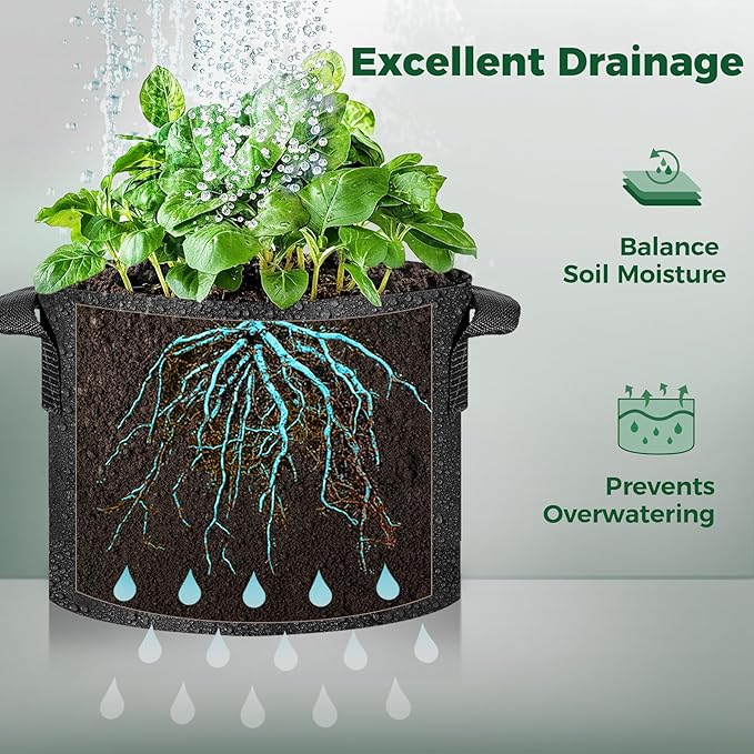 T4U 1 Gallon Grow Bags, Upgrade Grow Bags with Handles, Heavy Duty Thickened Nonwoven Fabric Pots, 1 Gallon Pots for Plants, Herb, Mint, Thyme (5 Pack)