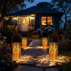 Solar Lanterns Outdoor Hanging Lantern Lights,Fairy Metal Decor Lanterns-Waterproof LED Decorative Light for Garden Patio Yard Lawn Backyard Front Porch as Gifts for Mom Grandma Women