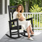 SERWALL Oversized Outdoor Rocking Chair, All-Weather Patio Rocking Chair, HDPE Porch Rocker for Adults, Black