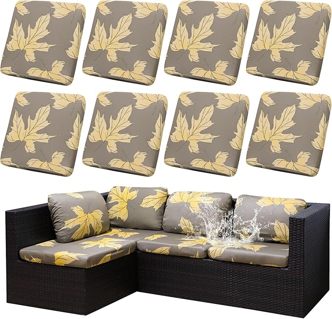 Cushion Covers, 8 Pack Stretch Fit Maple Leaf Pattern, Corded