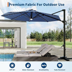 Garvee 10 ft Cantilever Patio Umbrella with Solar Lights, 360° Rotation Offset Umbrella, Easy Crank & Tilt Adjustment, UV Protection for Backyard, Poolside, Deck -Navy Blue