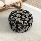LVTXIII Indoor/Outdoor Extra Large Inflatable Ottoman Pouf D31 x H14 Inch, Round Footstool with Handle, Weather-Resistant Portable Furniture for Patio, Camping, Beach, Elegant Vines Black