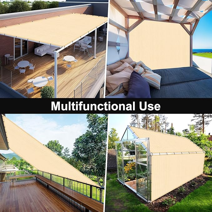 Artpuch 90% Sun Shade Cloth, 6 x 20 FT Pergola Shade Cover Canopy with Grommets, Sun Screen Fabric Tarp for Patio, Outdoor, Garden, Backyard, Wheat