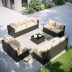 Aoxun Patio Furniture Set, 11 Piece Outdoor Sectional Sofas with Waterproof Cover, 10 Seats Wicker Rattan Outdoor Furniture Patio Conversation Set for Backyard, Garden Begin