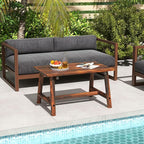 Tangkula Outdoor Coffee Table, Solid Wood Patio Desk with Slatted Tabletop, Rectangle Side Table for Garden Lawn Porch Balcony Poolside Living Room