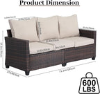 Rattan Outdoor Sofa 3-Seater - PE Woven Patio Couch with Waterproof Blue Cushions, Heavy-Duty Steel Frame for Garden, Poolside Outdoor Wicker Furniture-Beige